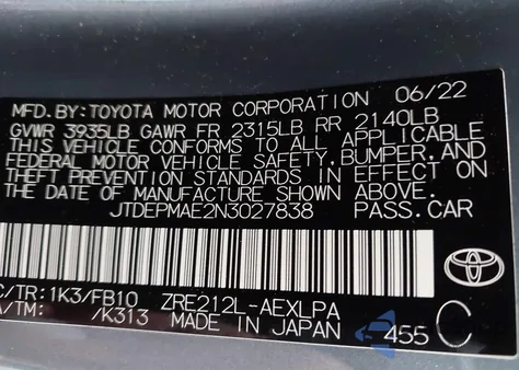 2022 Toyota Corolla Le z USA, uszkodzony, nr VIN JTDEPMAE2N3027838